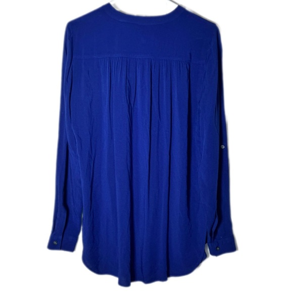 LOFT Blue Long Sleeve Buttoned Blouse with Mandarin Collar - Picture 2 of 3